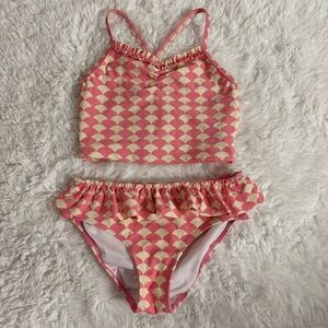 Hanna Andersson Pink and Cream Scallop Bikini Size EU 130
